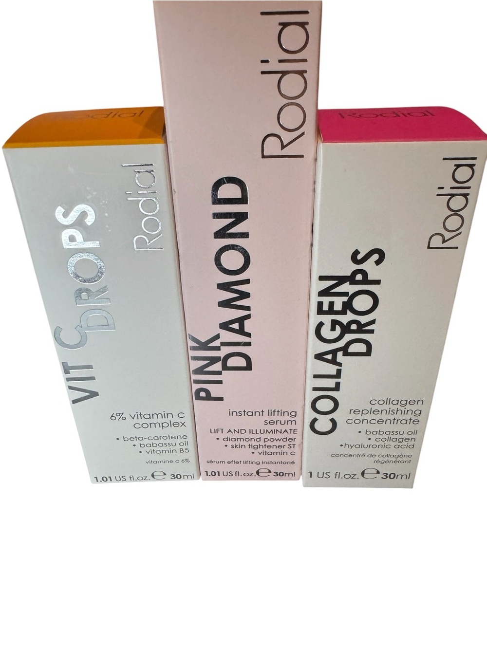 RODIAL Pink Diamond Lift Serum, 6% Vit C, Collagen Replenish Concentrate 3 Set